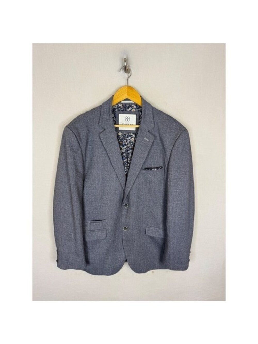 House of Cavani Mens Grey Textured Blazer Floral Lining Elbow Patches Jacket 42R